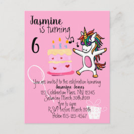 Cute Unicorn Rosa Birthday Inbjudan Vykort