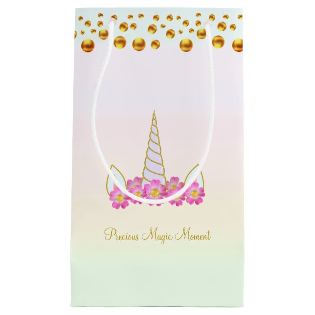Cute Unicorn, Rosa Flowers & Guld Confetti (Framsidan)