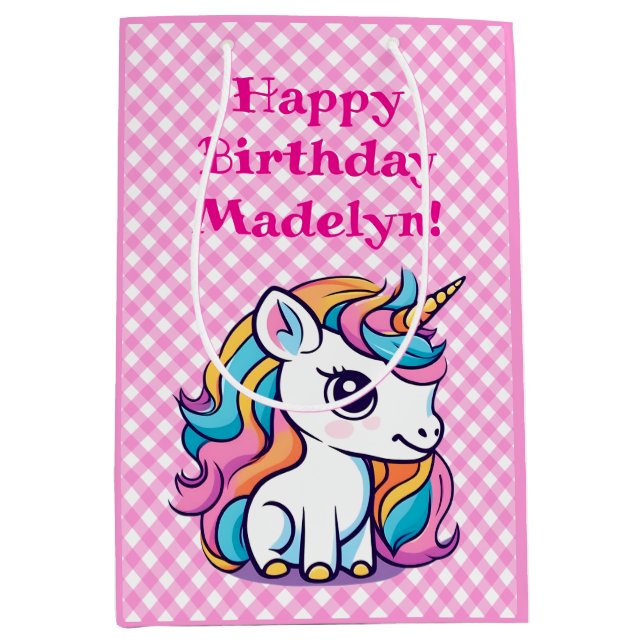 Cute Unicorn Rosa Gingham Birthday (Framsidan)