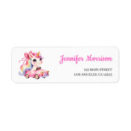 Cute Unicorn Rosa Girl Girl Födelsedagsfest Adress Returadress Etikett