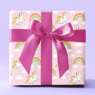Cute Unicorn Rosa Girly Rainbow Kids Mönster Presentpapper