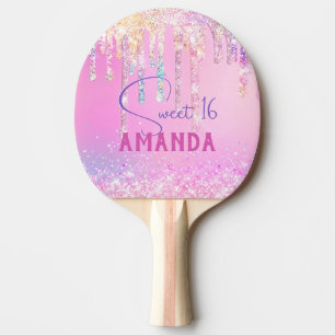 Cute Unicorn rosa glitter födelsedag, monogram Pingisracket
