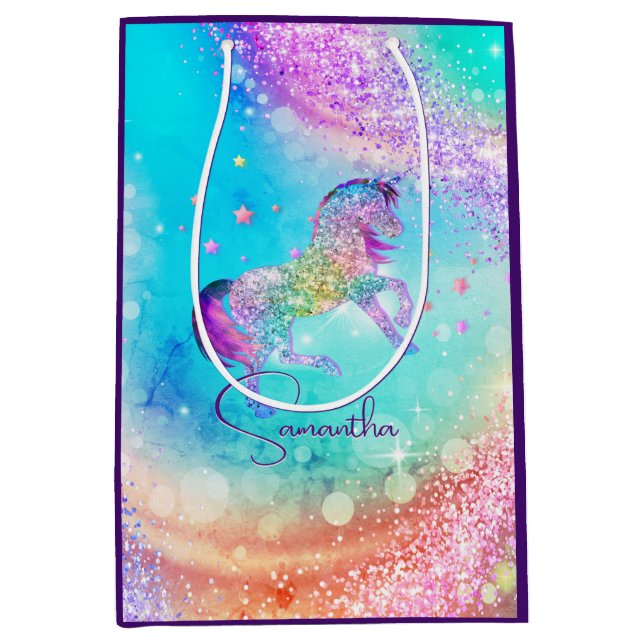 Cute unicorn rosa Glitter rainbow aqua monogram (Framsidan)