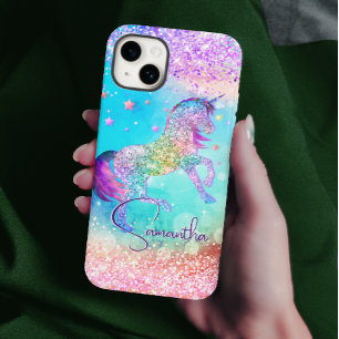 Cute unicorn rosa Glitter rainbow aqua monogram
