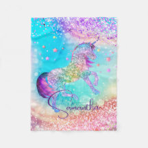 Cute unicorn rosa Glitter rainbow aqua monogram