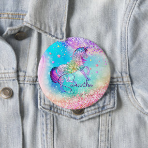 Cute unicorn rosa Glitter rainbow aqua monogram Knapp