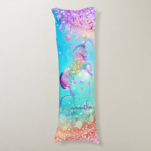 Cute unicorn rosa Glitter rainbow aqua monogram Kroppskudde