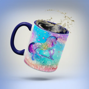Cute unicorn rosa Glitter rainbow aqua monogram Mugg