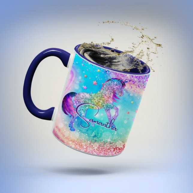 Cute unicorn rosa Glitter rainbow aqua monogram Mugg (Skapare uppladdad)