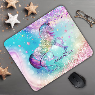 Cute unicorn rosa Glitter rainbow aqua monogram Musmatta
