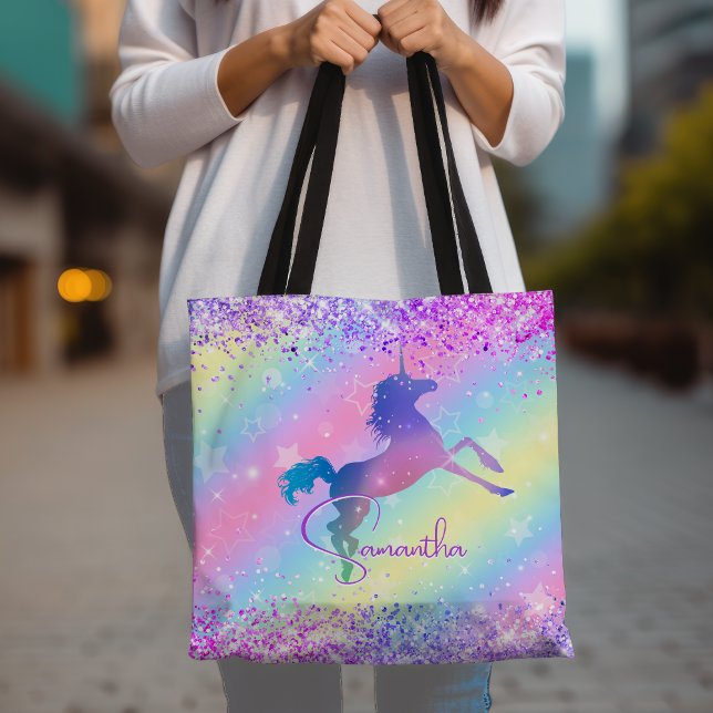 Cute unicorn rosa Glitter rainbow art monogram ej Tygkasse (Skapare uppladdad)