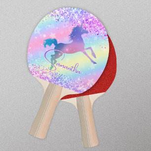 Cute unicorn rosa Glitter rainbow art monogram Pingisracket