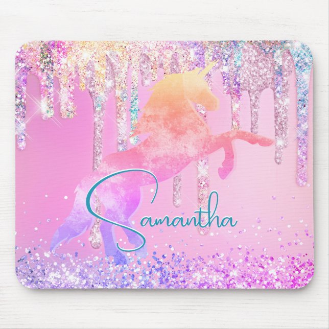 Cute Unicorn rosa Glitter rainbow Drives monogram Musmatta (Framsidan)