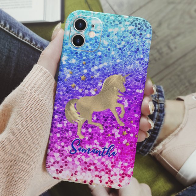 Cute unicorn rosa Glitter rainbow guld monogram (Skapare uppladdad)