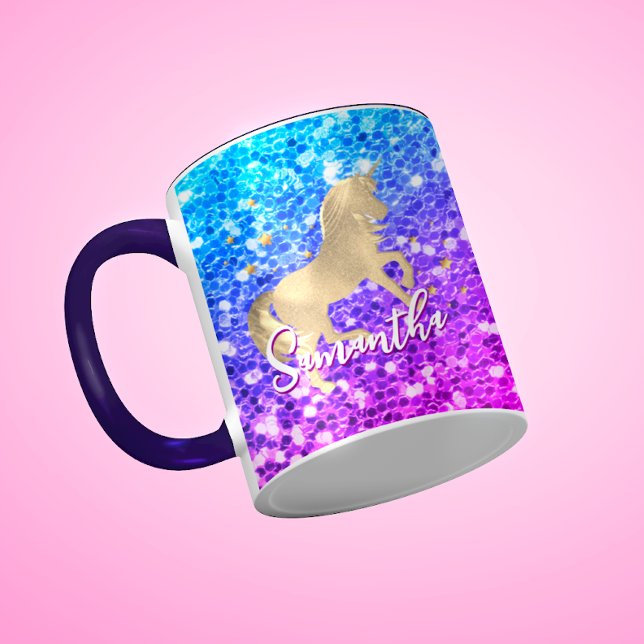 Cute unicorn rosa Glitter rainbow guld monogram Mugg (Skapare uppladdad)