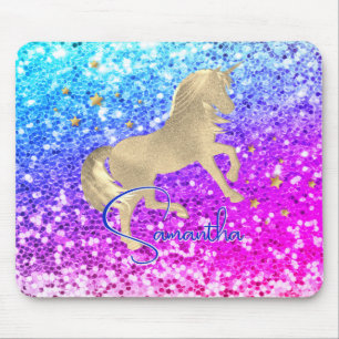 Cute unicorn rosa Glitter rainbow guld monogram Musmatta