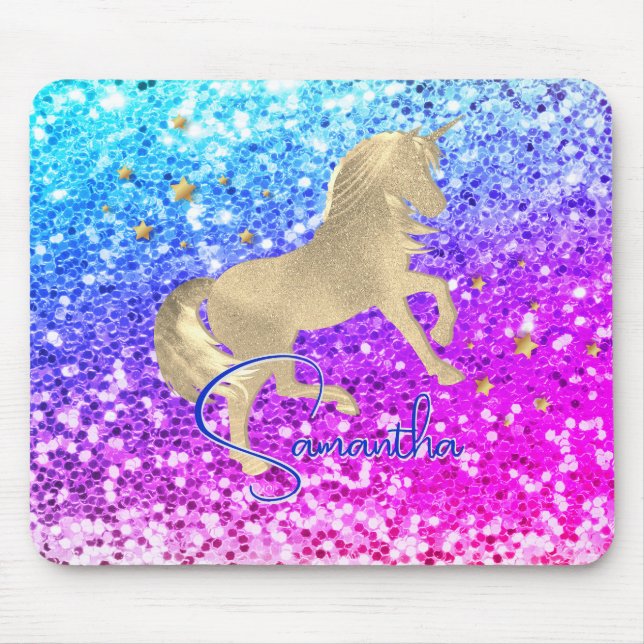Cute unicorn rosa Glitter rainbow guld monogram Musmatta (Framsidan)