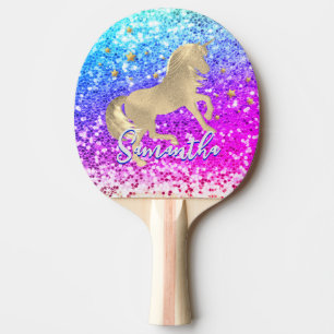 Cute unicorn rosa Glitter rainbow guld monogram Pingisracket