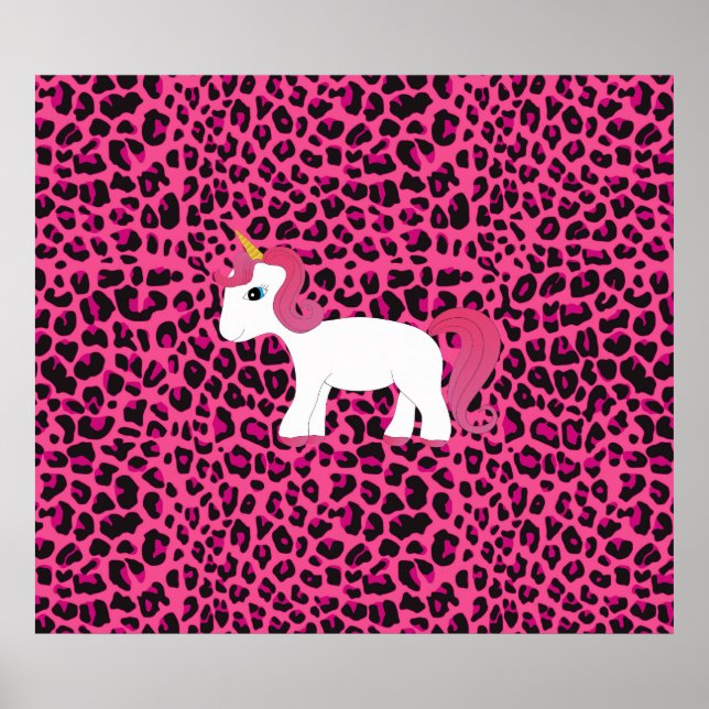 Cute Unicorn rosa leoparprint Poster (Framsidan)