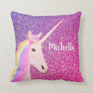 Cute Unicorn Rosa Lila Glitter Ombre Gnistra Kudde