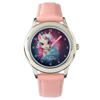 Cute Unicorn Rosa & Lila Illustration Watch Armbandsur