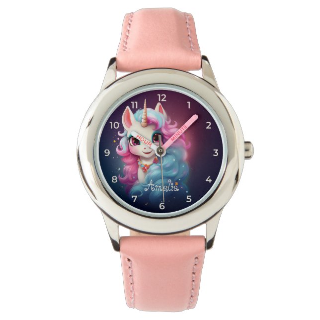 Cute Unicorn Rosa & Lila Illustration Watch Armbandsur (Framsida)