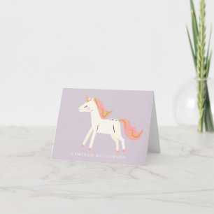 Cute Unicorn Rosa Lilac Personlig Stationery Tack Kort