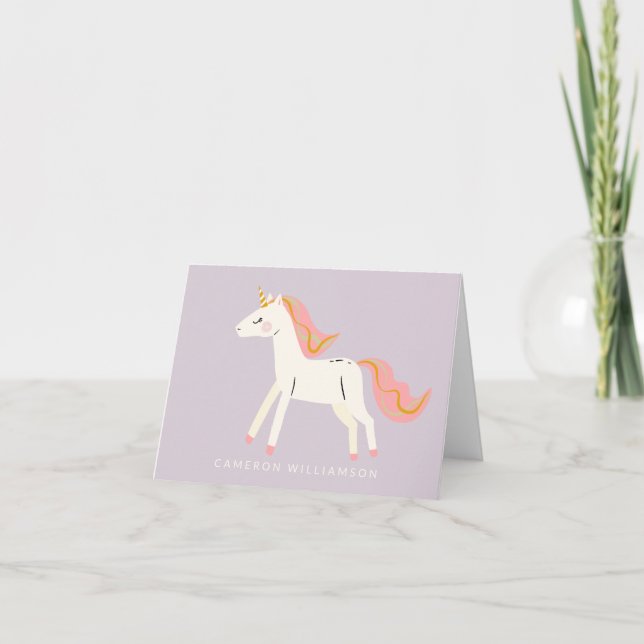 Cute Unicorn Rosa Lilac Personlig Stationery Tack Kort (Framsida)