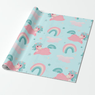 Cute Unicorn Rosa och Mint Mönster Wrappin Presentpapper