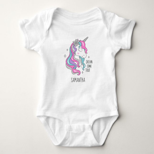 Cute Unicorn rosa och silver glitter-flickegåva T Shirt (Framsida)