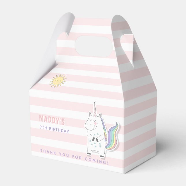 Cute Unicorn -  Rosa Stripe Barns födelsedag Presentaskar (Framsidan Sidan)