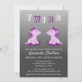 Cute Unicorn Rosa Twillingars GIrls Baby Shower Inbjudningar