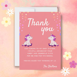 Cute Unicorn Rosa Twillingars Girls Baby Shower Tack Kort