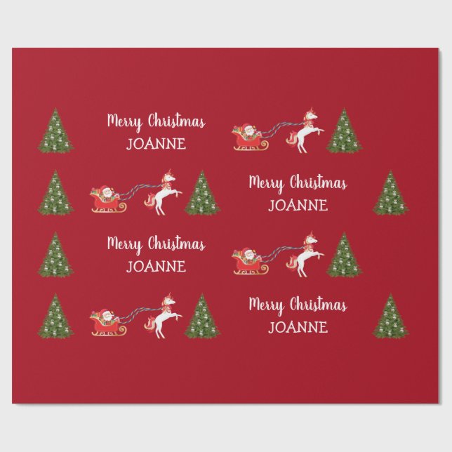 Cute Unicorn Santa Personlig Namn jul Presentpapper (Platt)