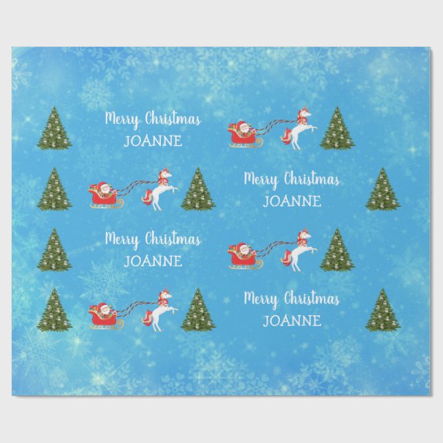 Cute Unicorn Santa Personlig Namn jul Presentpapper (Platt)