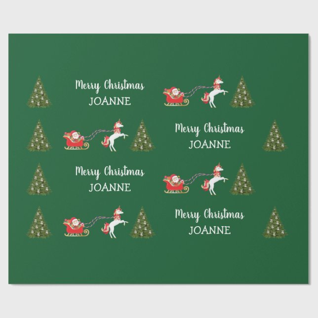 Cute Unicorn Santa Personlig Namn jul Presentpapper (Platt)
