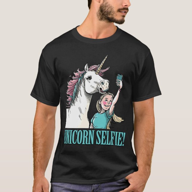 Cute Unicorn Selfie Magic Horned Girl Grou T Shirt (Framsida)