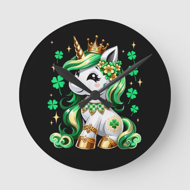 Cute Unicorn Shamrock St Patricks Day  Rund Klocka (Framsida)