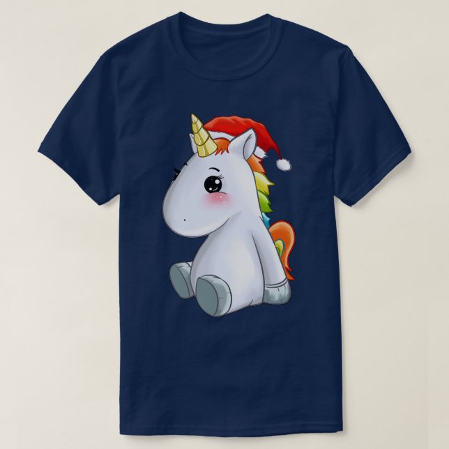 Cute Unicorn Sitta with Santas Hat Gift Idea T Shirt (Design framsida)