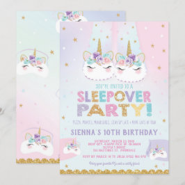 Cute Unicorn Sleepover Födelsedagsfest inbjudan