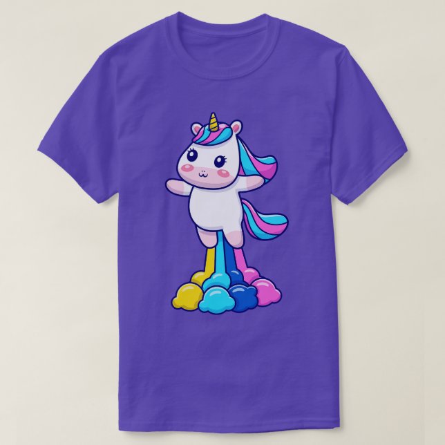 Cute Unicorn som flyger med regnbåge (2) T Shirt (Design framsida)