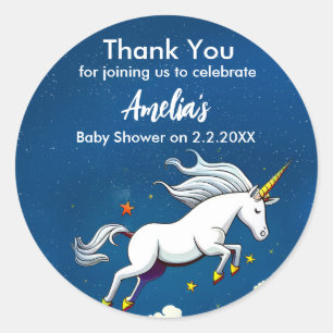 Cute Unicorn som flyger över Himlar Babyskor Runt Klistermärke