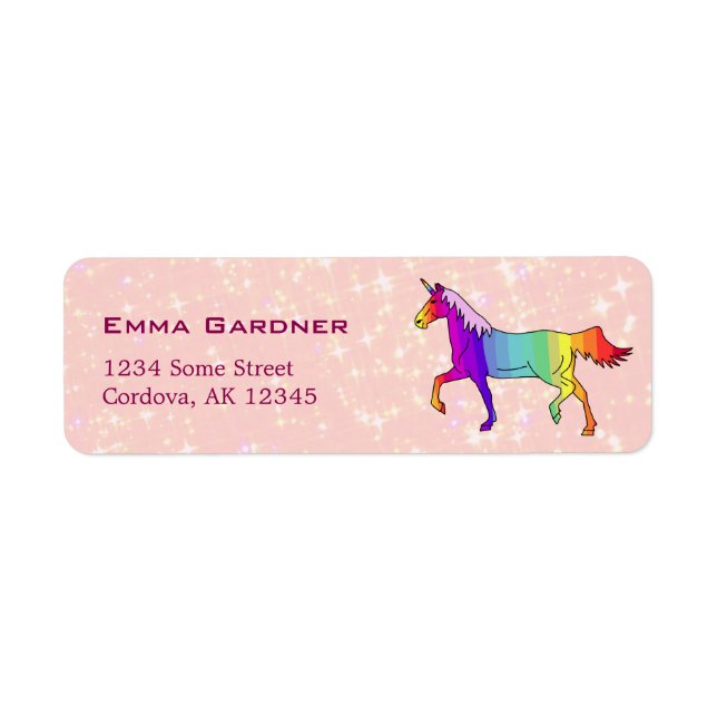 Cute Unicorn Sparkles Girly Returadress Etikett (Framsidan)