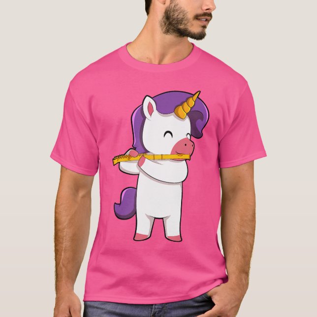 Cute Unicorn spelar flute T Shirt (Framsida)