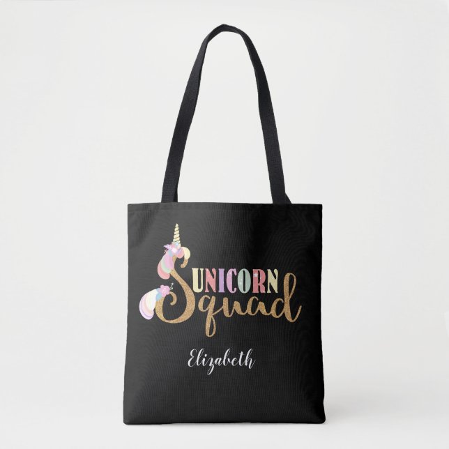 Cute Unicorn Squad Guld Glitter Rainbow Färg Tygkasse (Framsida)