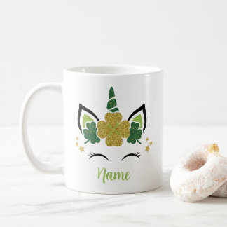 Cute Unicorn St patrick's day Personlig Namn Kaffemugg