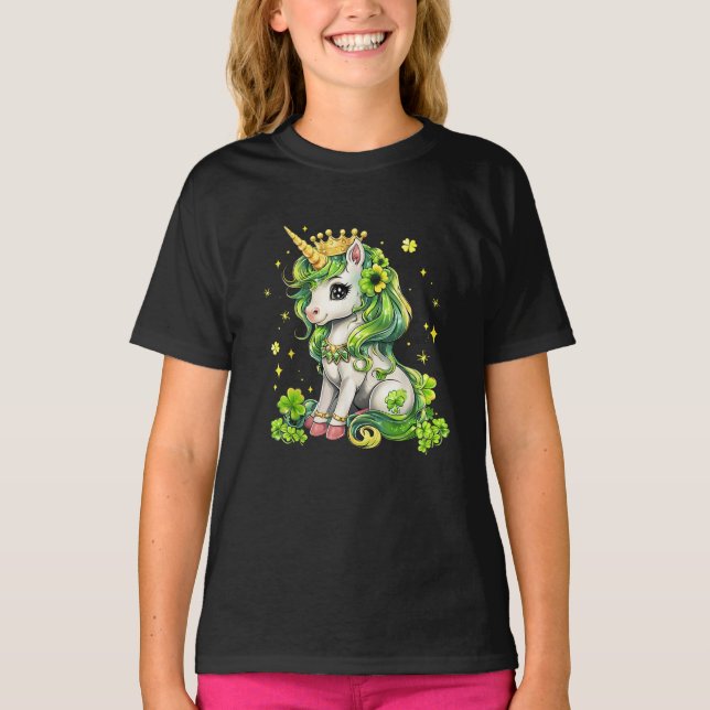 Cute Unicorn St patricks day Saint Pattys Girls T Shirt (Framsida)
