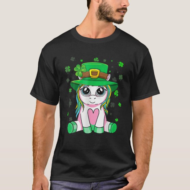 Cute Unicorn St patricks day Shamrocks Irish Girls T Shirt (Framsida)