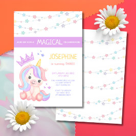 Cute Unicorn Stars Banner Fantasy Birthday Inbjudningar