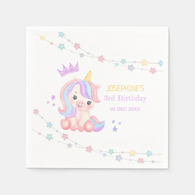 Cute Unicorn Stars Banner Fantasy Birthday Pappersservett (Framsidan)